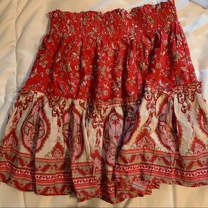 Princess polly red patterned flowy mini skirt